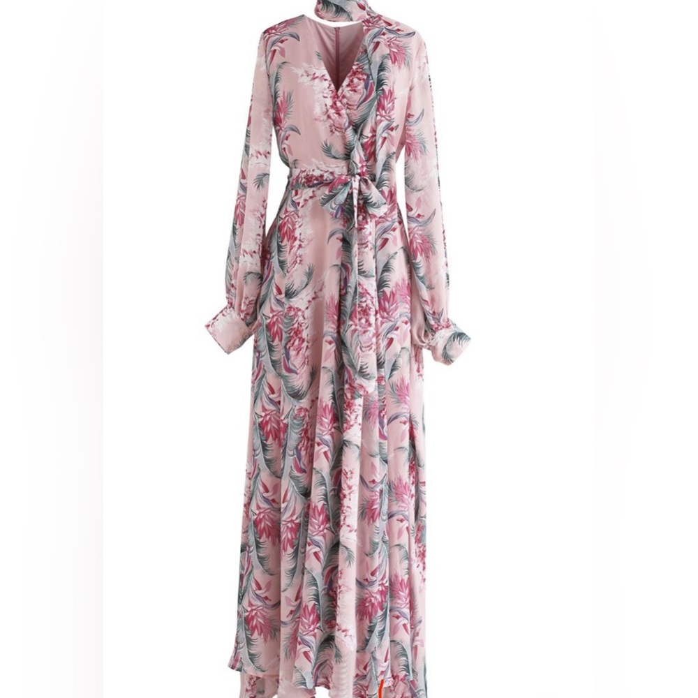 FLORAL ENDEARMENT CHIFFON MAXI DRESS IN PINK